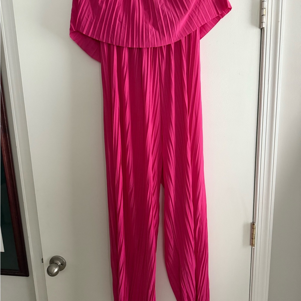 Vibrant Pink Off-Shoulder Jumpsuit with Ruffle Detail